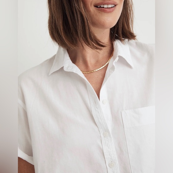 Madewell Cropped Utility Button-Up Shirt Eyelet White NWT Size Large - Picture 2 of 7